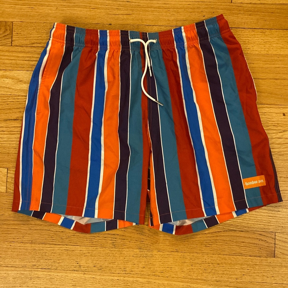 Bamboo Ave Men's Colorful Striped Swim Trunks
